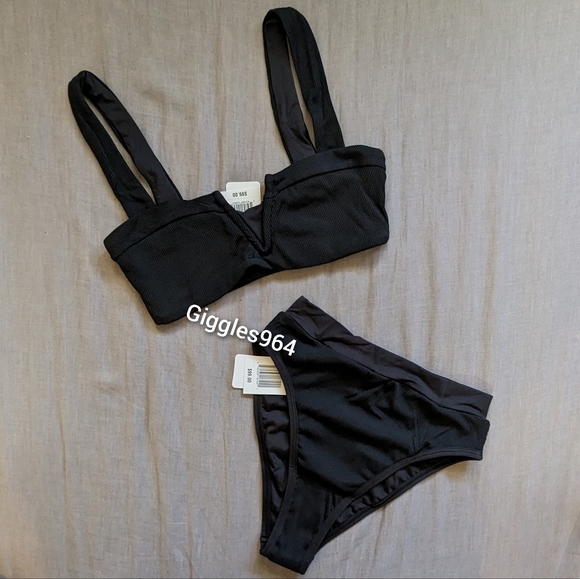 L*Space Lee Lee Frenchi Bikini Set Black Ribbed - Picture 2 of 14